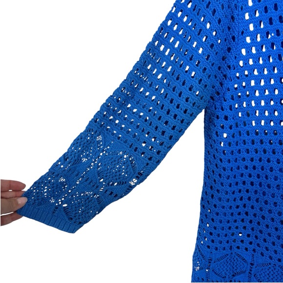 Jeanne Pierre Knit Crochet Pullover via Neck Sweater 3/4 Sleeve Blue Size XL - Picture 6 of 7